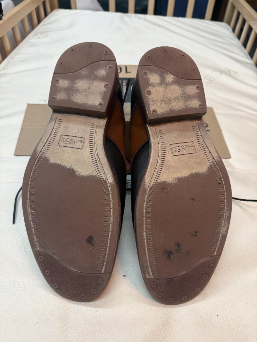 Johnston Murphy 1850 Black Cognac Saddle Oxford Shoes 10M - Picture 4 of 4